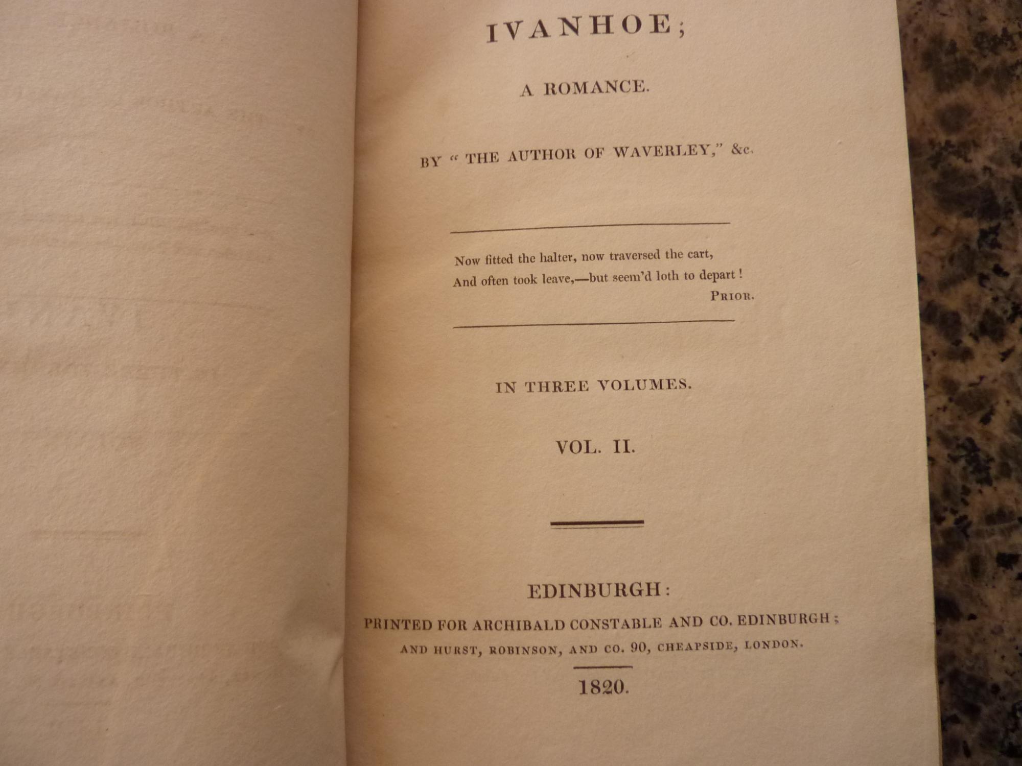 Ivanhoe; A Romance par Scott, Sir Walter: Fine Hardcover (1820) 1st ...