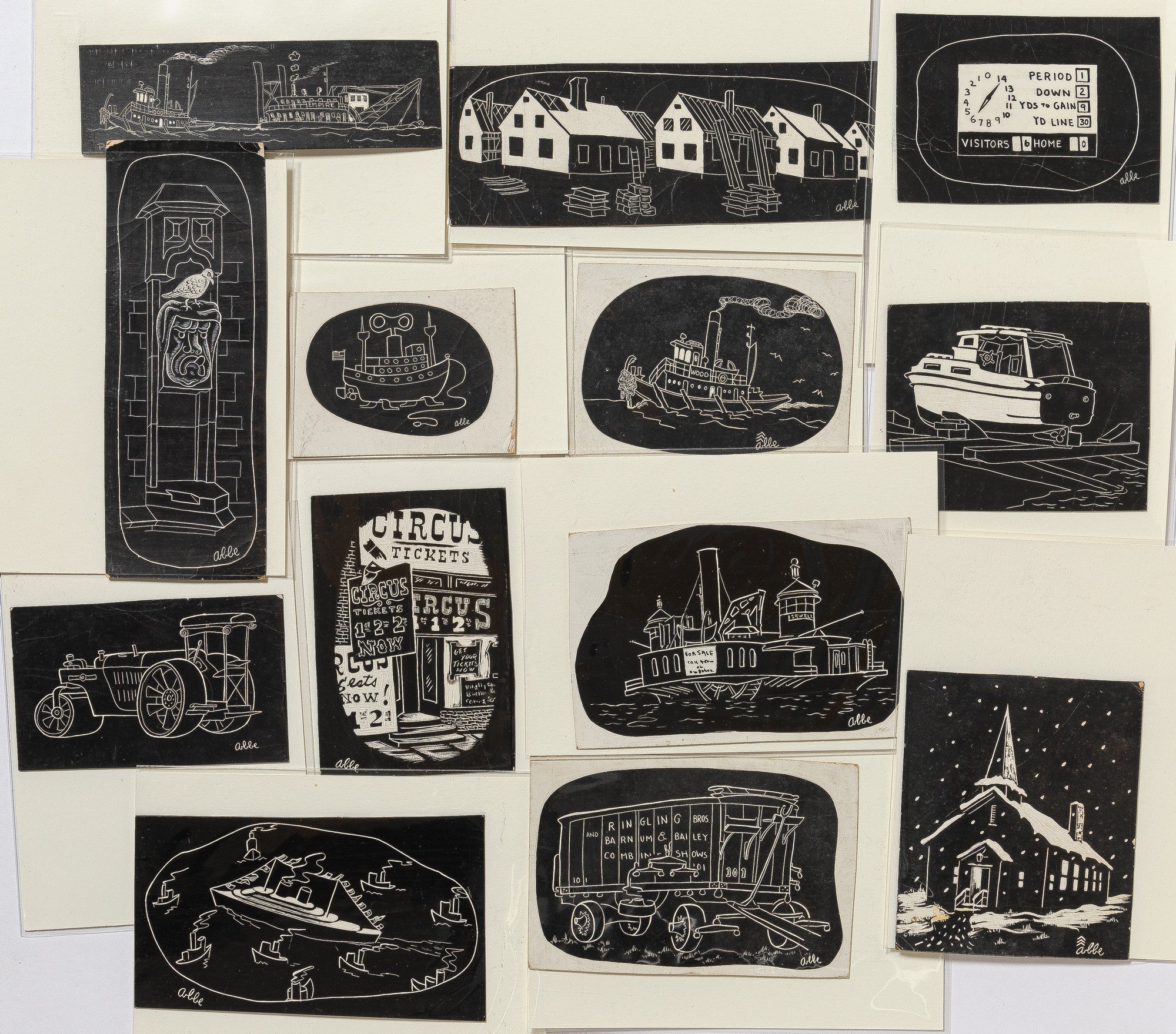 Archive of 1940s-Era Linocuts and Scratchboard Art ABBE, William [Fine]