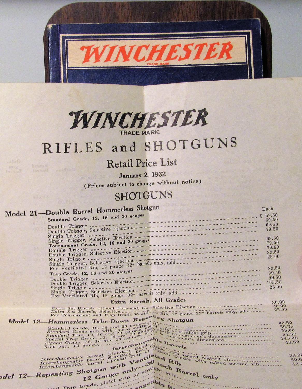 Winchester, World Standard Guns and Ammunition, Plus Price List 1932 ...