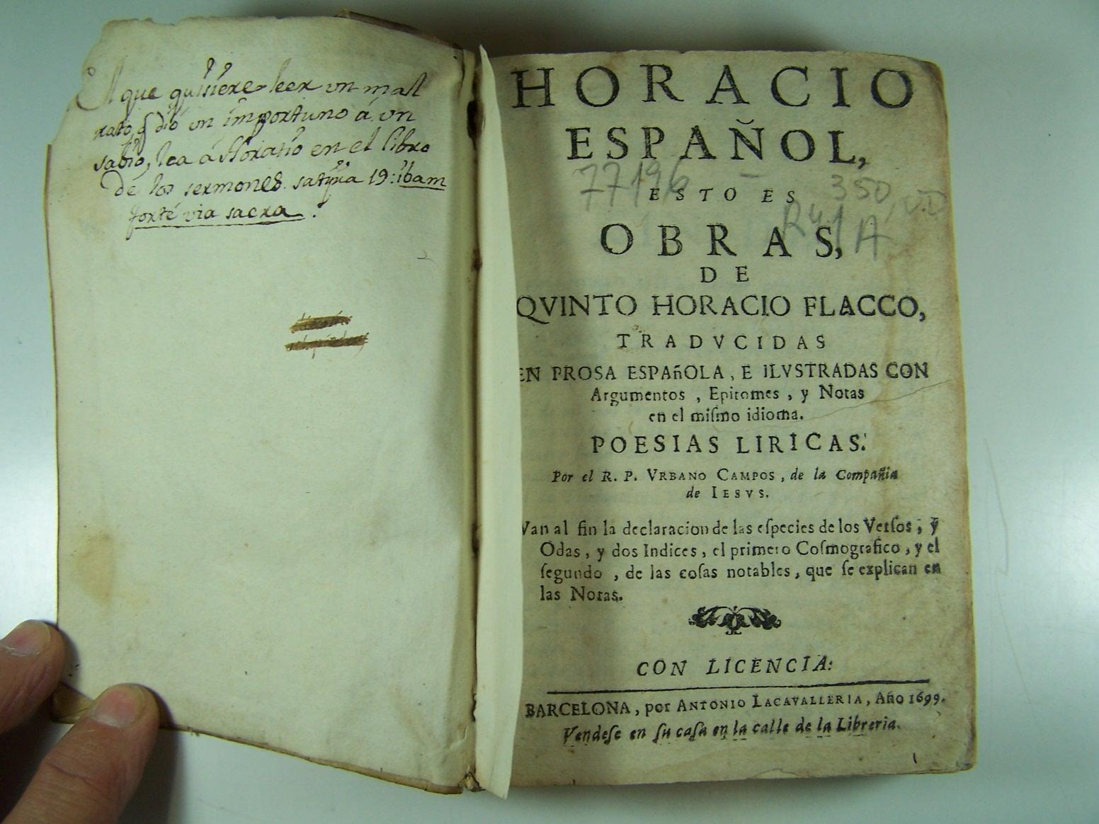 HORACIO ESPAÑOL, ESTOS ES OBRAS de QUINTO HORACIO FLACCO Costa LLibreter