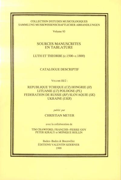 Sources manuscrites en tablaturevol.3,2 République tcheque. : Luth et theorbe (c.1500-c.1800)