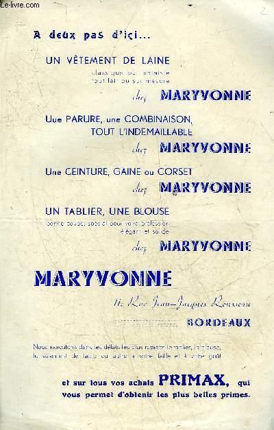 UNE PUBLICITE : MARYVONNE 11 RUE JEAN JACQUES ROUSSEAU BORDEAUX. COLLECTIF [Bon]