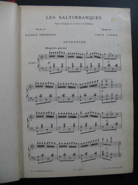 GANNE Louis Les Saltimbanques Opéra Chant Piano 1900 by GANNE Louis Les ...