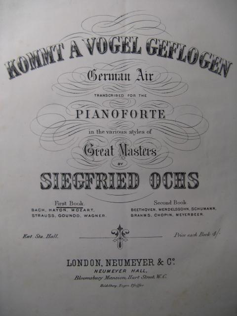 OCHS Siegfried Kommt a Vogel Geflogen Vol 1 Piano XIXe by OCHS Siegfried  Kommt a Vogel Geflogen Vol 1 Piano XIXe: Sheet&nbsp;Music |  partitions-anciennes