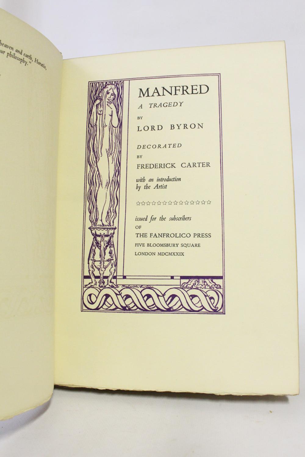Manfred par BYRON LORD George Noel Gordon CARTER Frederick: Couverture rigide (1929) Signed by 