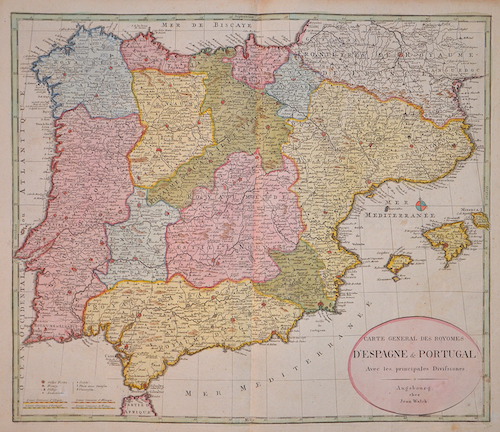 Carte General Des Royomes D Espagne Portugal Avec Les Principales Divisiones De Walch Johann 1757 1815 Augsburg 1757 Antique Sommer Sapunaru Kg