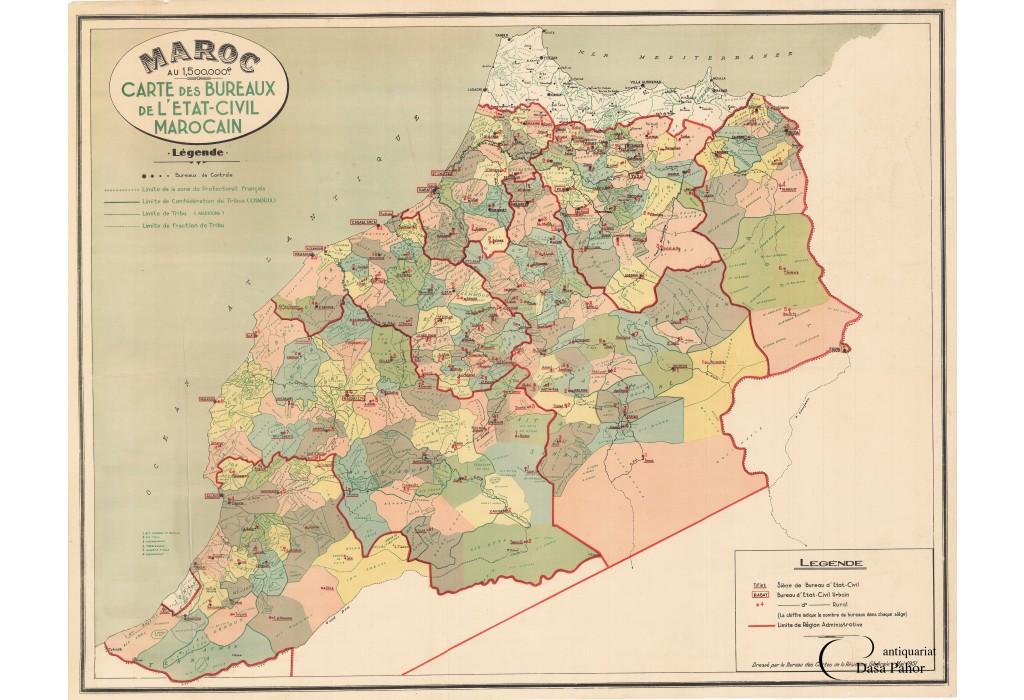 Morocco Maroc Au 1 500 000e Carte Des Bureaux De L Etat Civil Marocain By Anon Map Antiquariat Dasa Pahor