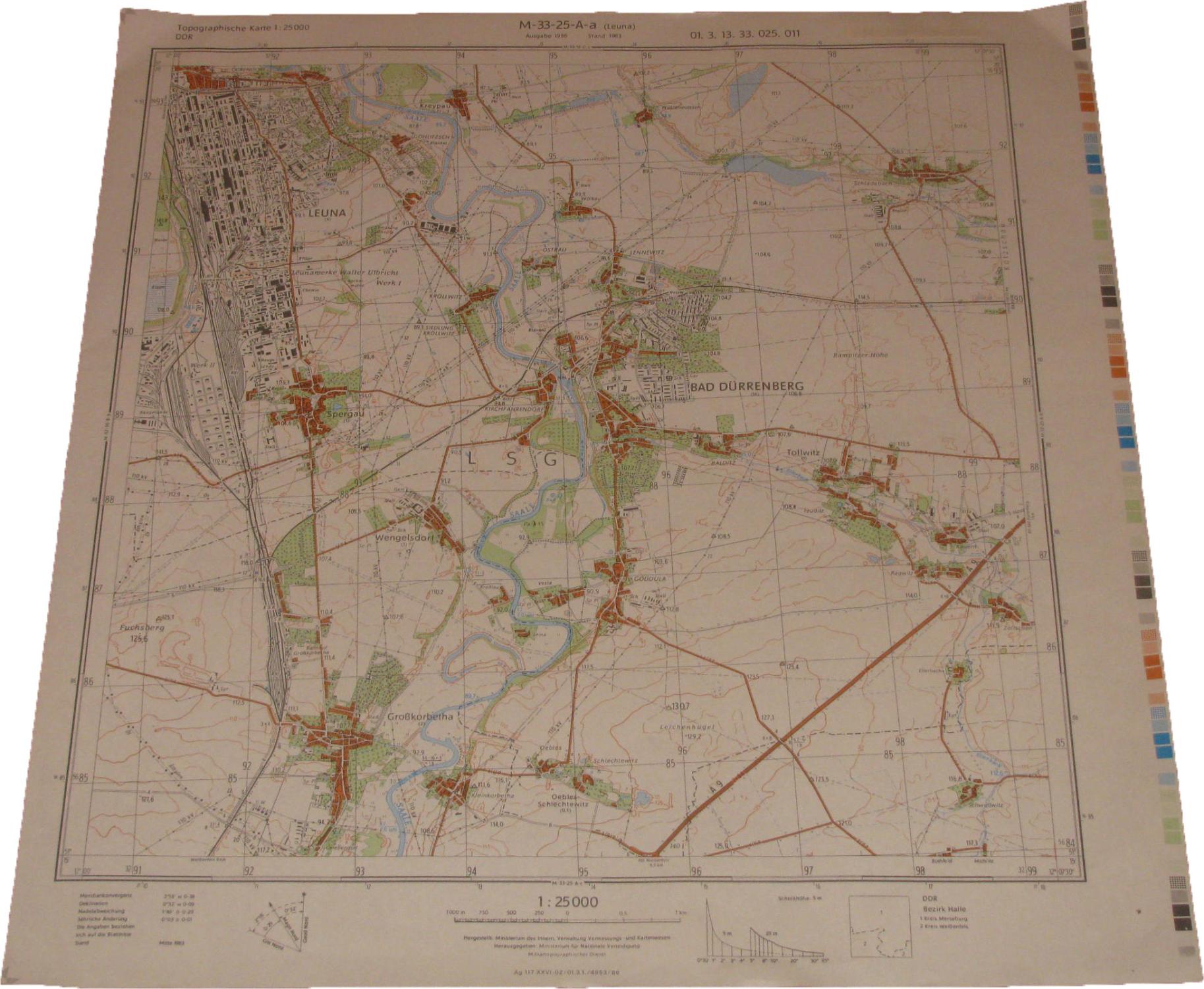 Topographische Karte Leuna (M-33-25-A-a),: ca. 46 x 42 cm, Landkarte