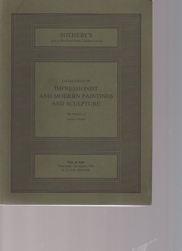 Sothebys 1982 Impressionist & Modern Paintings & Sculpture Sothebys [Satisfaisant]