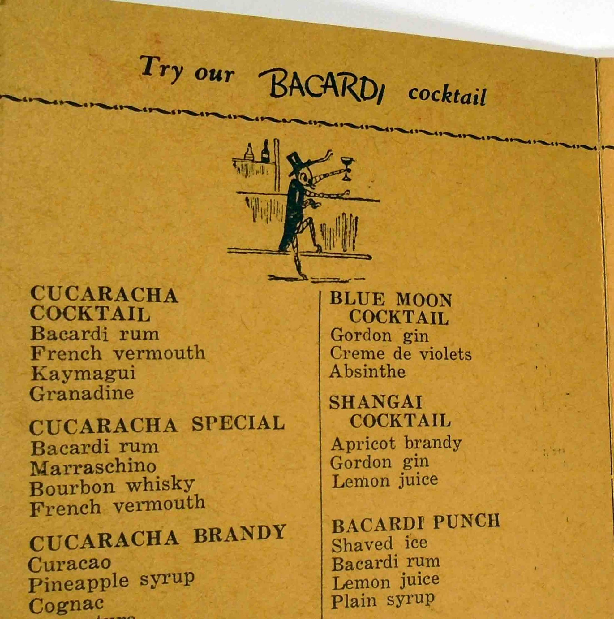 La Cucaracha Cocktail Club. Famous the World Over. English