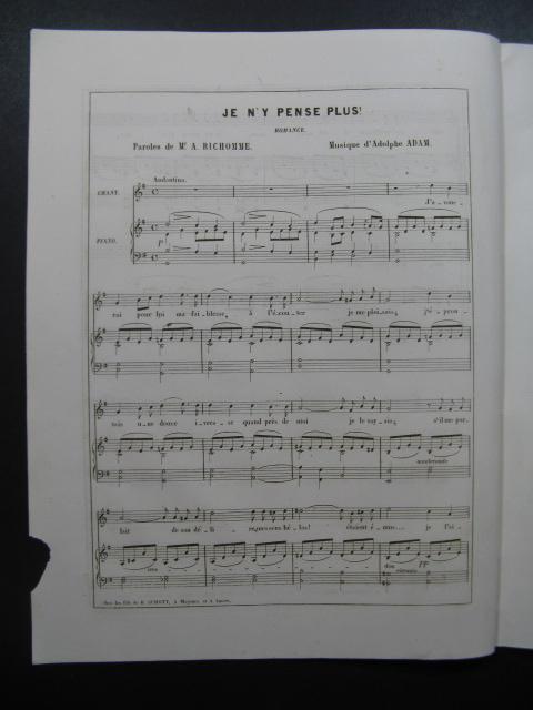 ADAM Adolphe Je n'y pense plus Nanteuil Chant Piano ca1840 by ADAM ...