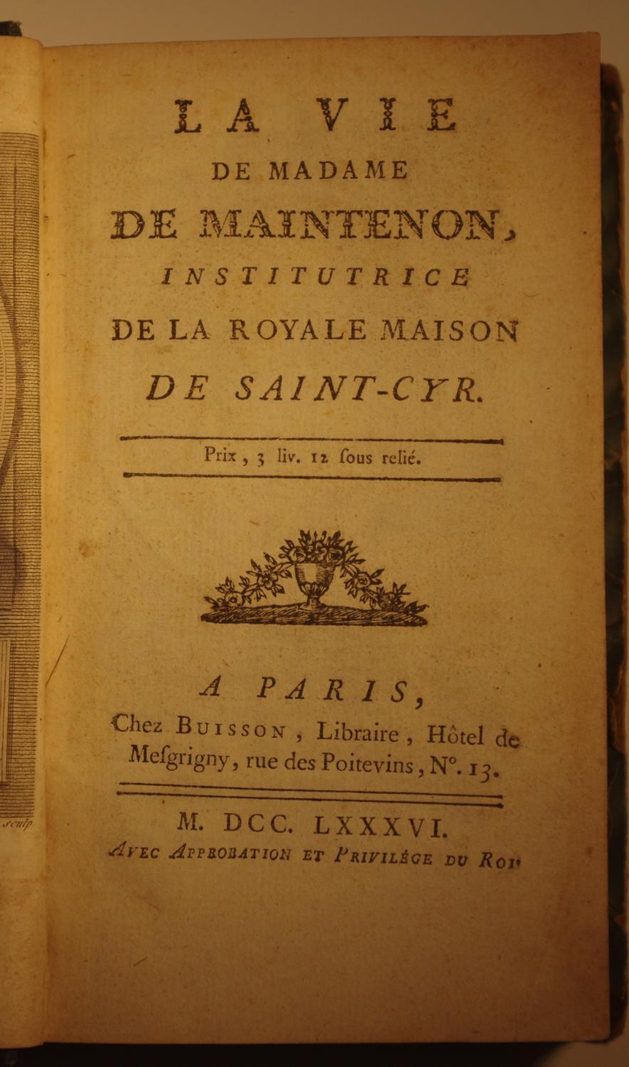 La Vie de Madame de Maintenon, Institutrice de la Royale Maison de