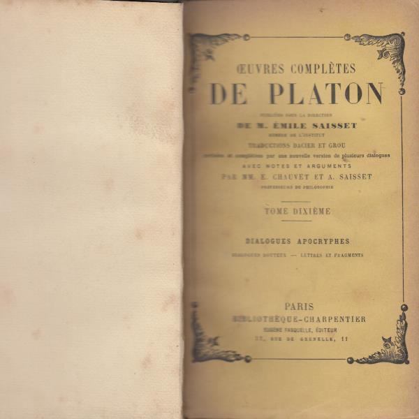 Oeuvres complètes tome dixième dialogues apocryphes Platon [Moyen]