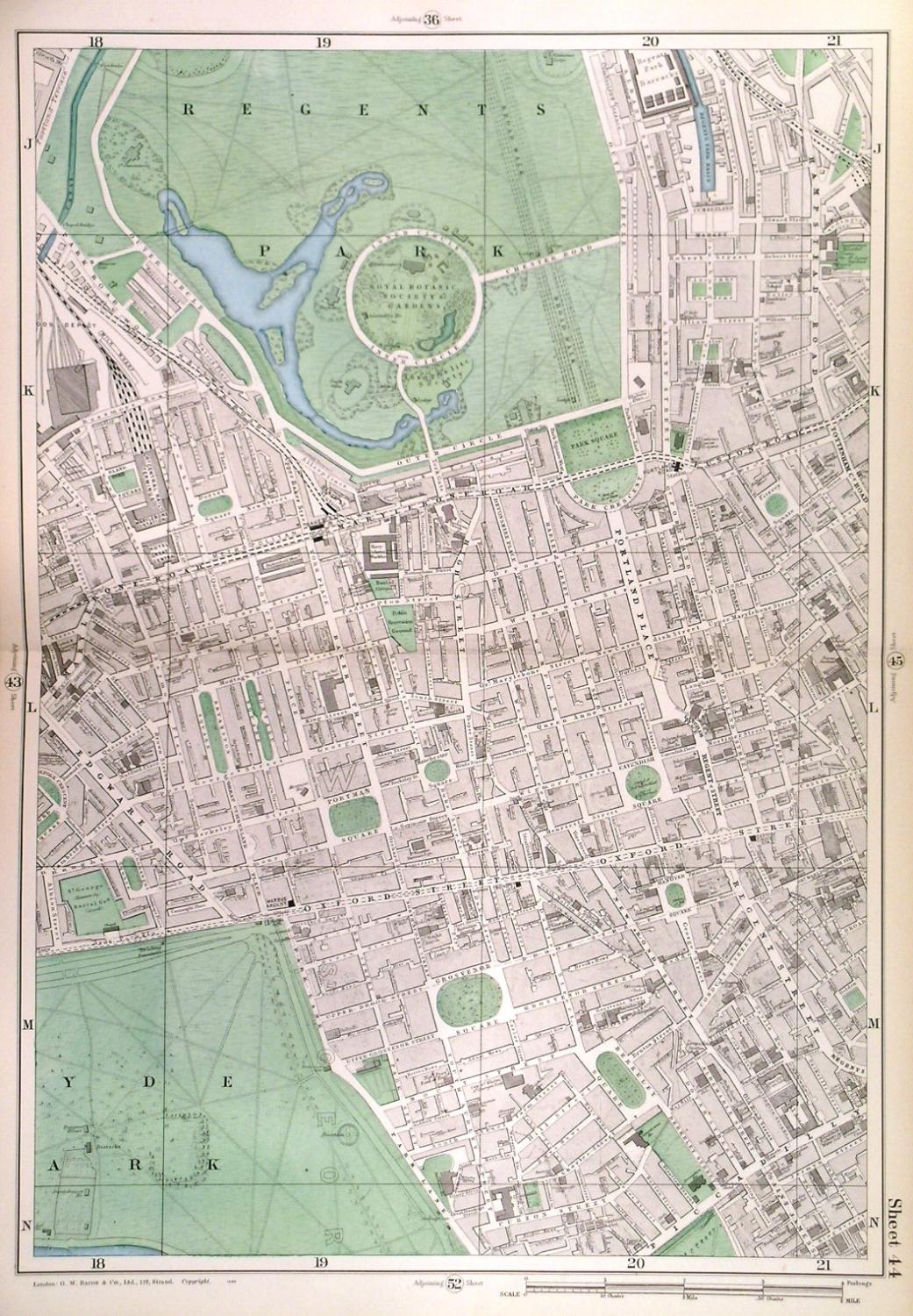 Regent Street London Map Regents Park, Marylebone Road, Oxford Street, Regent Street, Park Lane] .  Detailed Map From Bacon S New Large-Scale Atlas Of London And Suburbs . By  Bacon, G. W.: (1907) Map | Garwood & Voigt