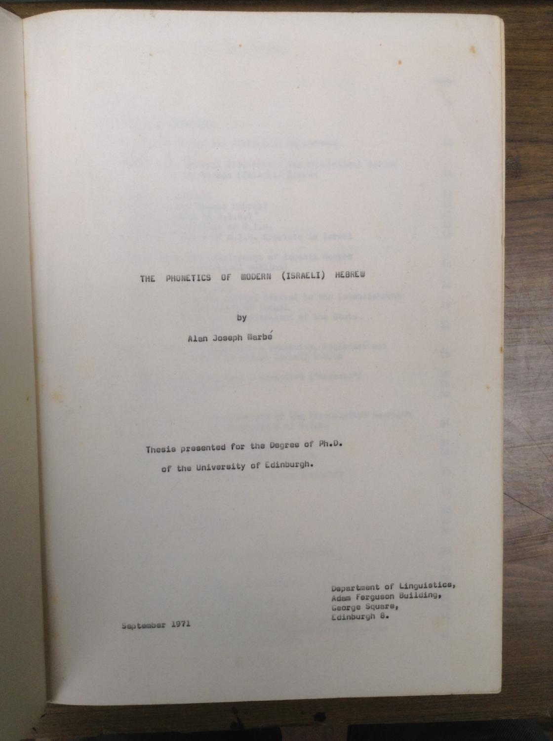 The of Modern (Israeli) Hebrew by Marbe, Alan Joseph Good