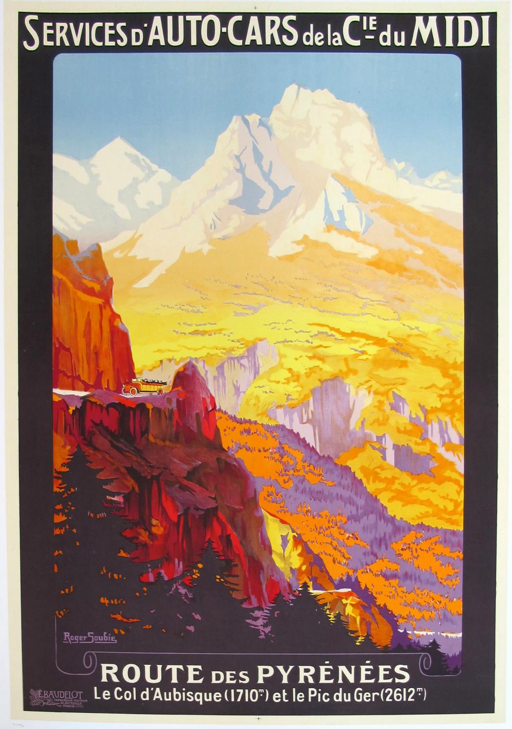 Original Vintage Travel Poster Route Des Pyrenees Le Col D Aubisque Et Le Pic Du Ger By Roger Soubie 19 1st Edition Art Nbsp Nbsp Print Nbsp Nbsp Poster Picture This Aba Ilab Ivpda