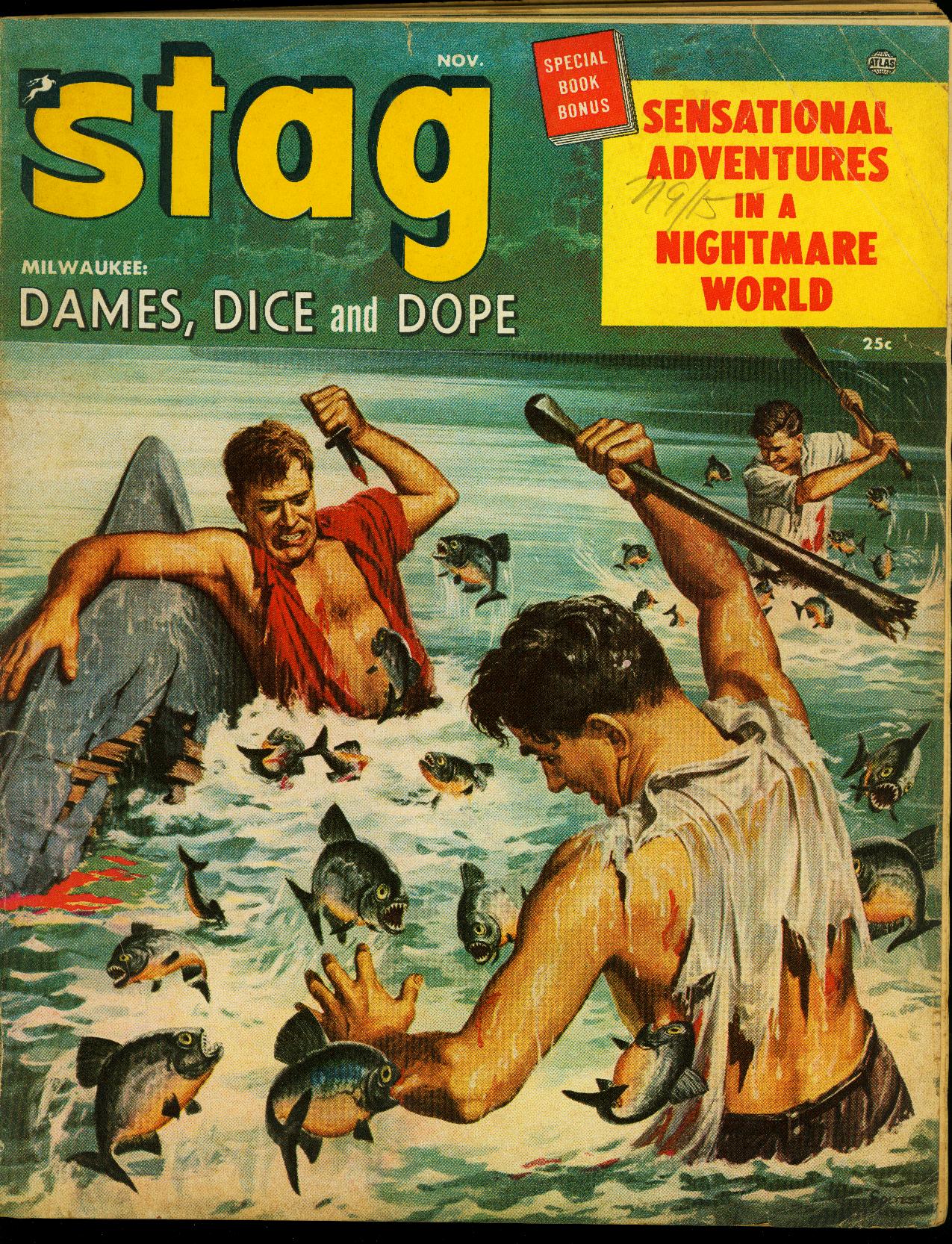 Stag Pulp Magazine November 1954 Famous Piranha Attack Cover G 1954