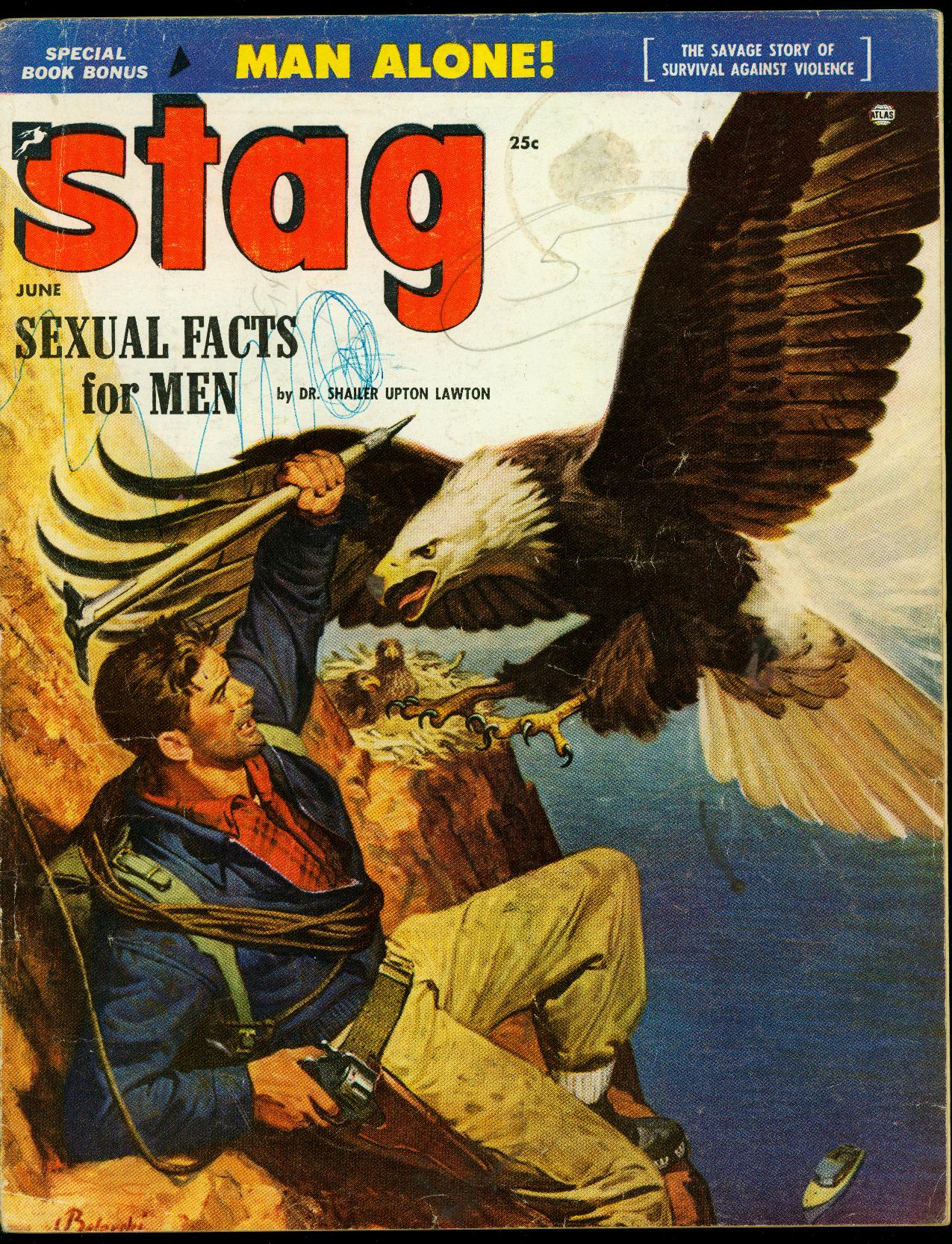 Stag Pulp Magazine June 1954 Eagle Attack Cover Hunting Sex G 1954