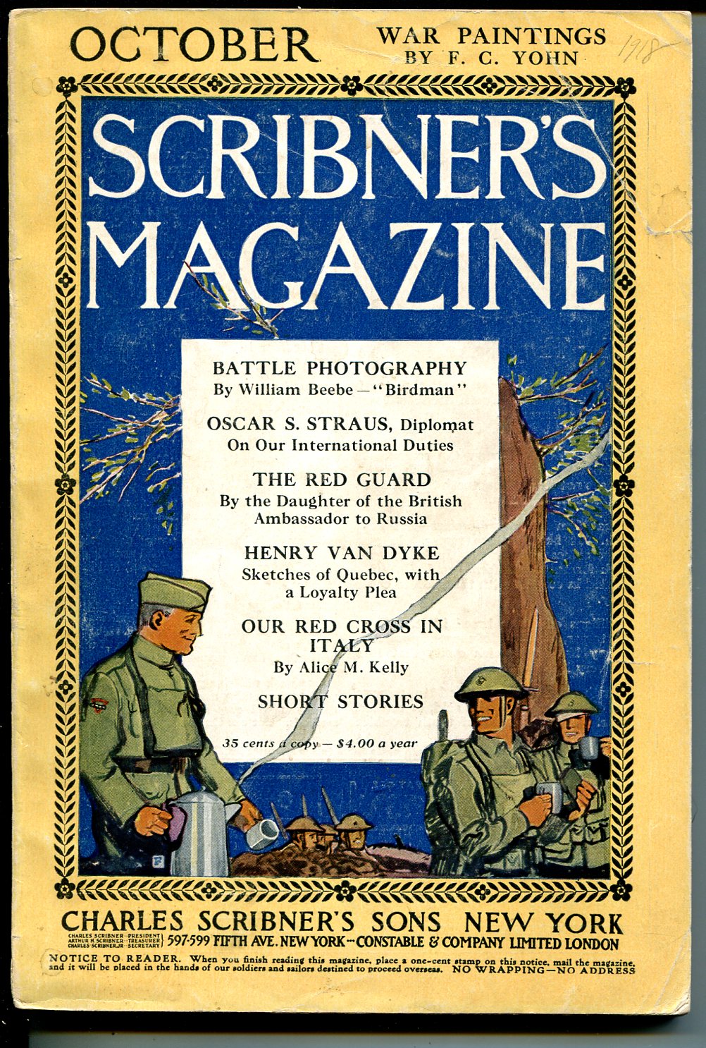 Scribner's Magazine 10/1918WWIpulp format & sizeFC Yohnhistoric ads
