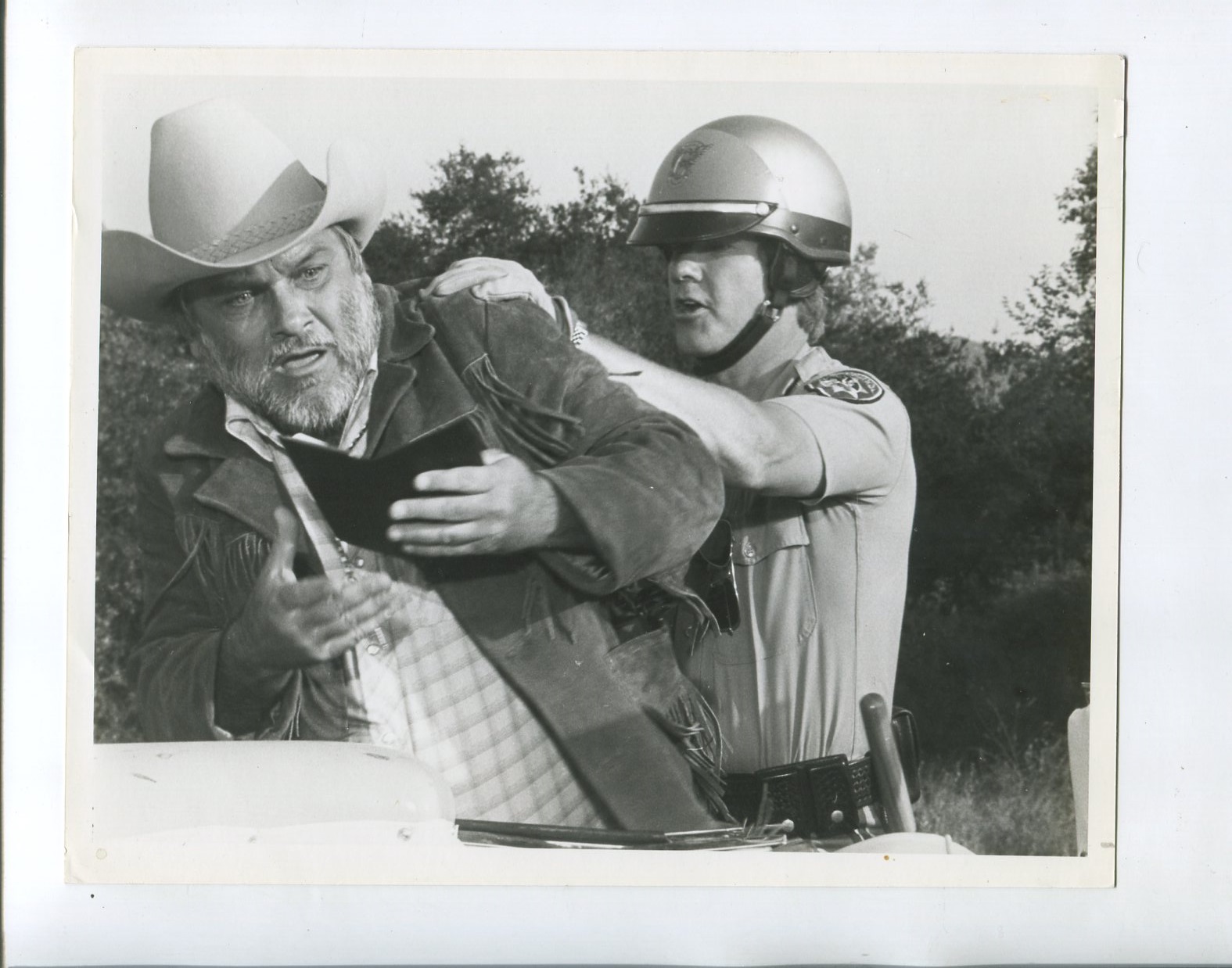 CHiPs 7'x9' Black and White Promotional Still Jon Baker Jake Elroy FN
