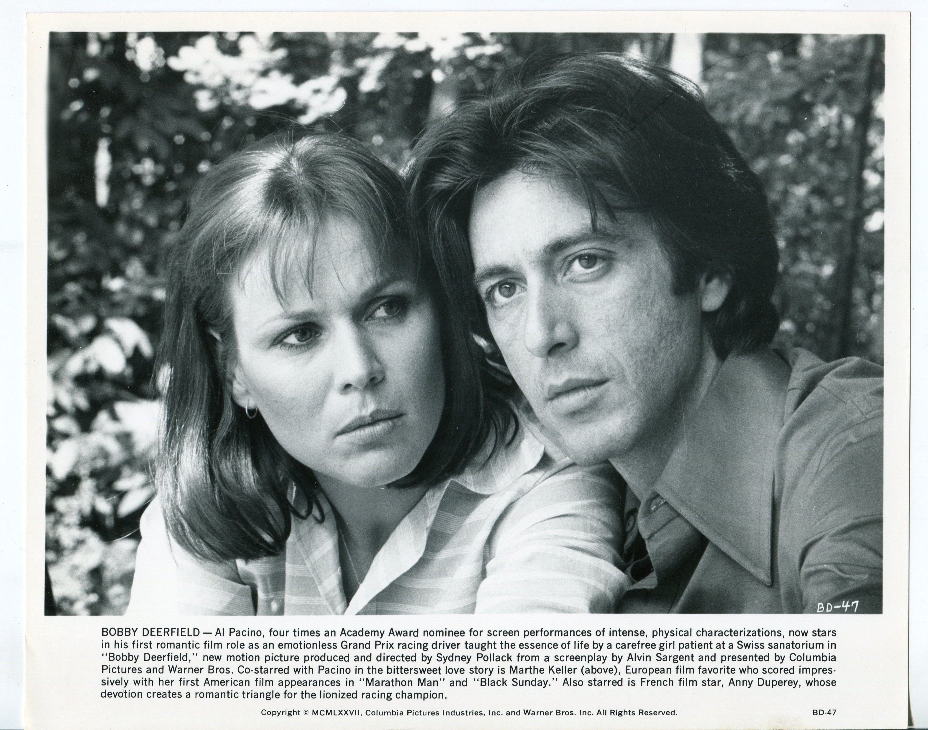 Bobby Deerfield-Al Pacino-Marthe Keller-8x10-B&W-Still-VG: Photograph