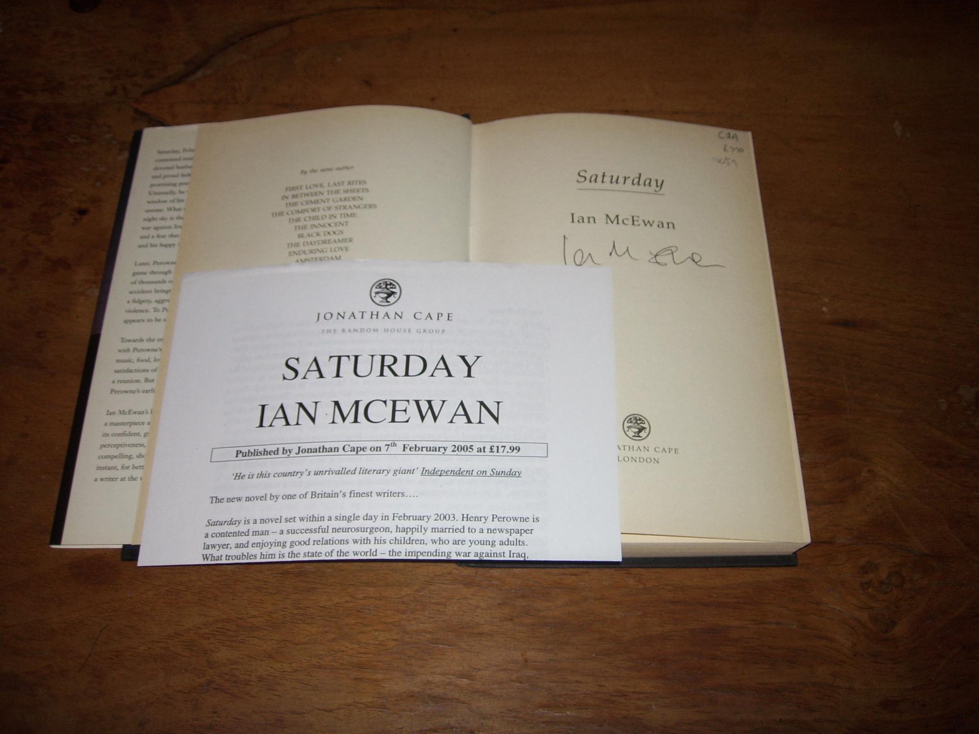 Saturday. by Ian McEwan.: Very Good Hardcover (2005) 1st Edition ...