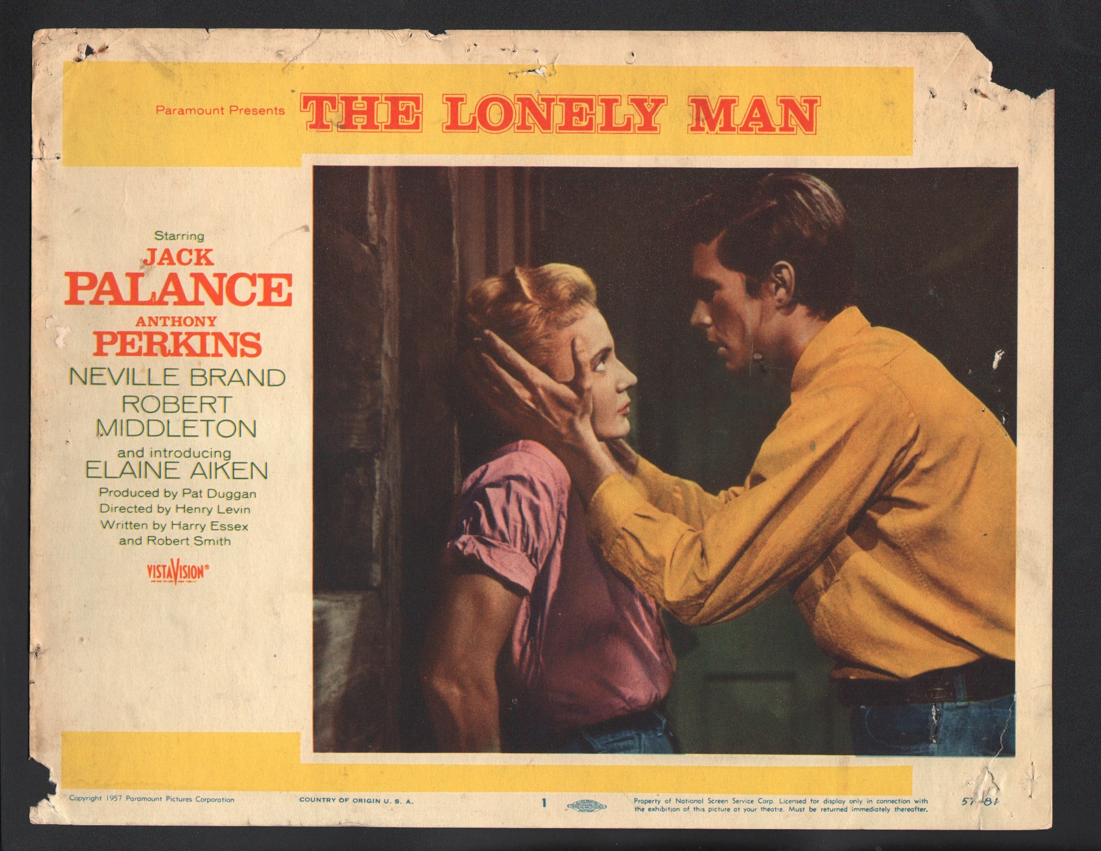 Lonely Man Lobby Card- Jack Palance holding 