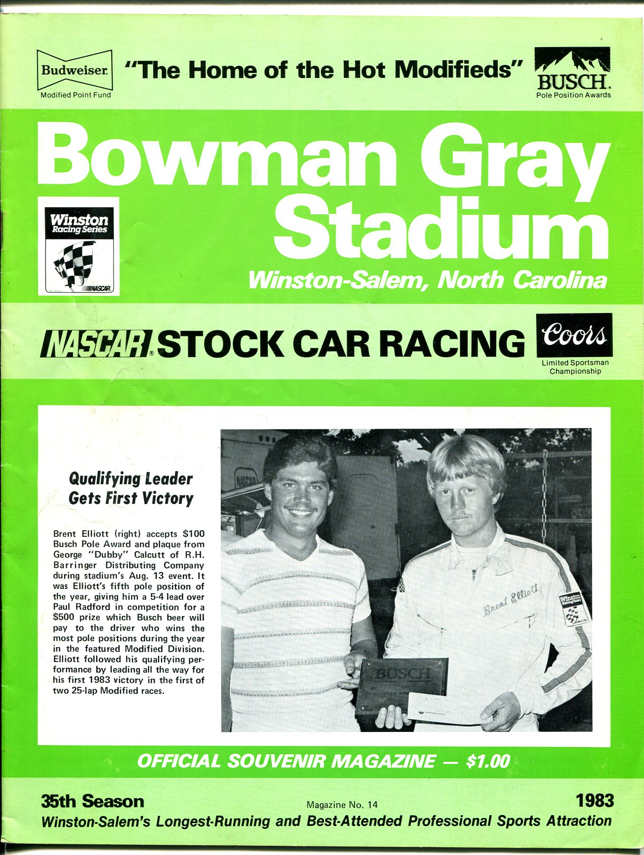 Bowman Gray Stadium NASCAR Modified Stock Car Race Program #14-1983 -VG 