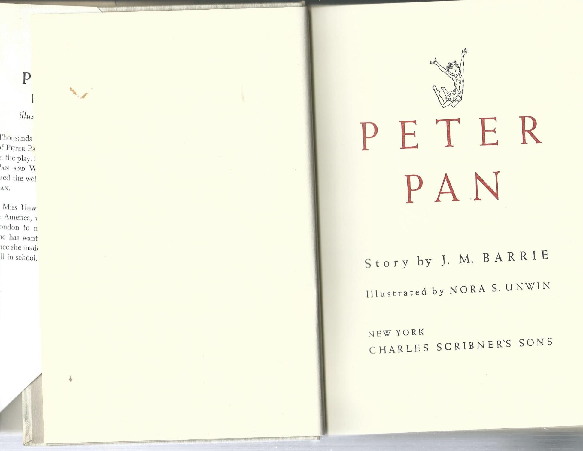 PETER PAN by J M Barrie - illust.by Nora S Unwin: Good Hardcover (1950