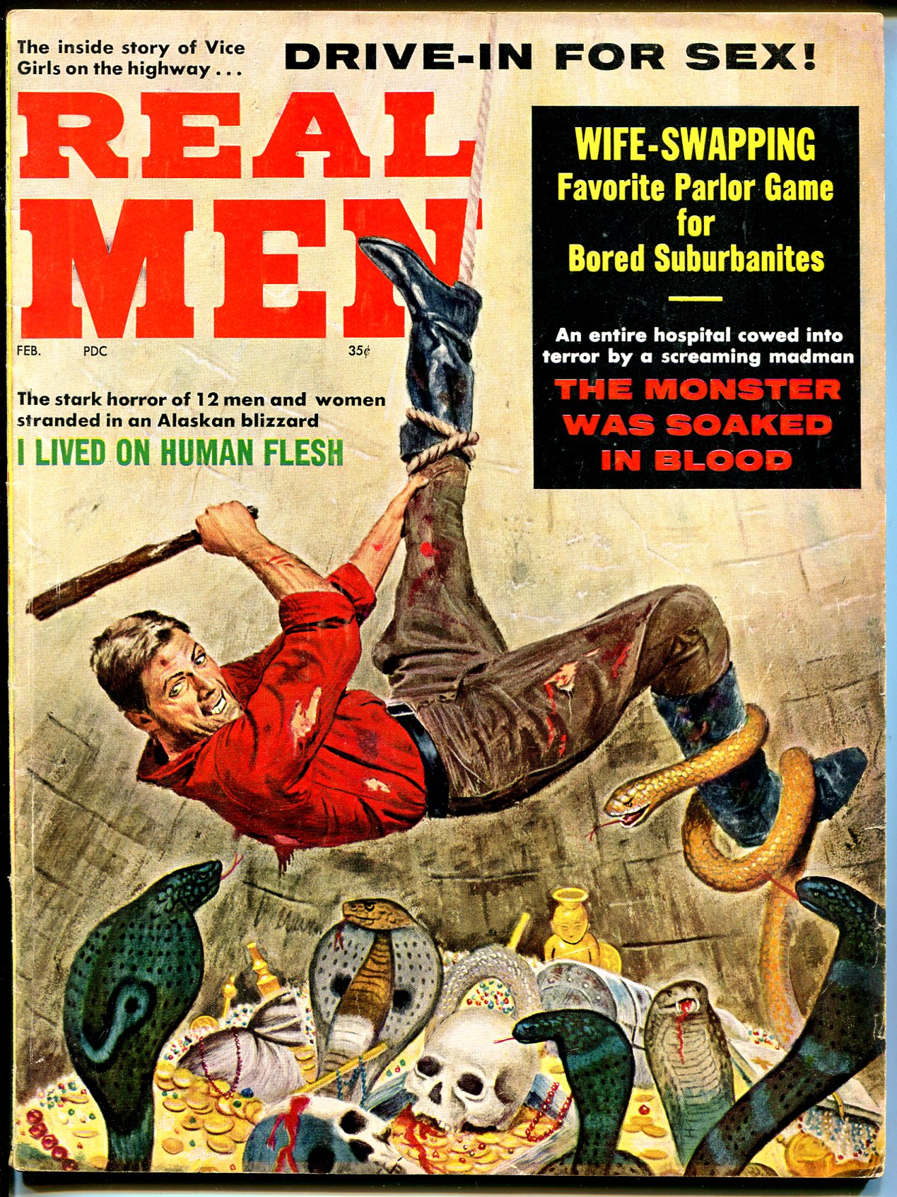 Real Men 2/1962-bizarre torture-cannibalism-skull-cobra-Syd Shores-VG/FN (1962) Magazineandnbsp;/andnbsp;Periodical DTA Collectibles photo