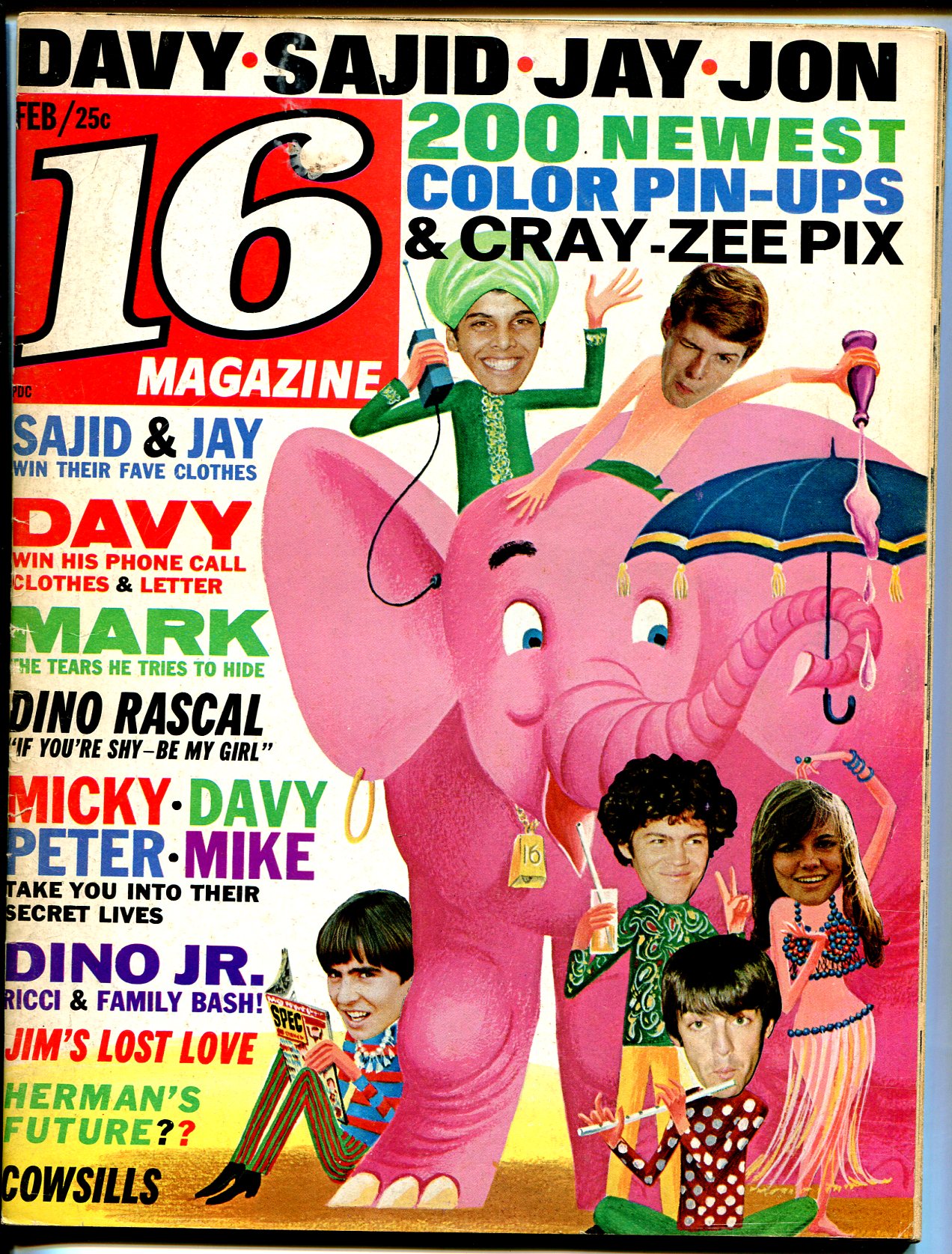 16 Magazine 2/1968Bobby ShermanCowsillsMark LindsayDavy JonesVG