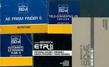 Zenza Bronica manuals for the SQ-A AE Prism Finder S, the SQ-A Tele-Converter PS 1.4x & 2x, the SQ-A Automatic Extension Tube-S, the SQ-Ai Motor Driv