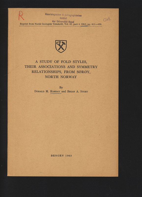 A study of fold styles, their associations and symmetry relationships, from Soroy, North Norway. Reprint from Norsk Geologisk Tidsskrift, Vol. 43, part 4, 1963, pp. 411-430. - Ramsay, Donald M. and Brian A. Sturt,