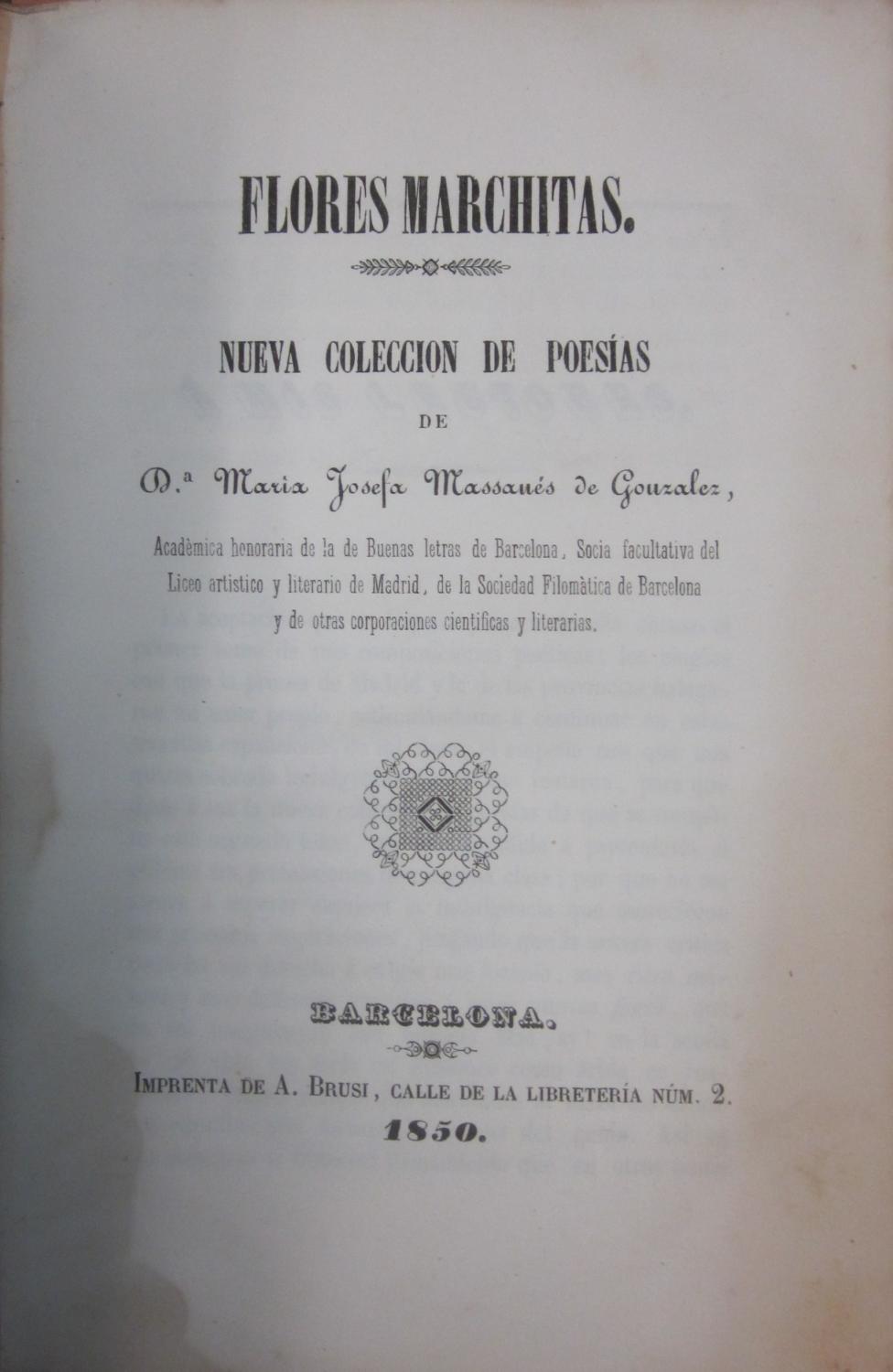 Flores marchitas. Nueva colección de poesias by MASSANES DE GONZALEZ, MARIA  JOSEFA | Libreria Sanchez