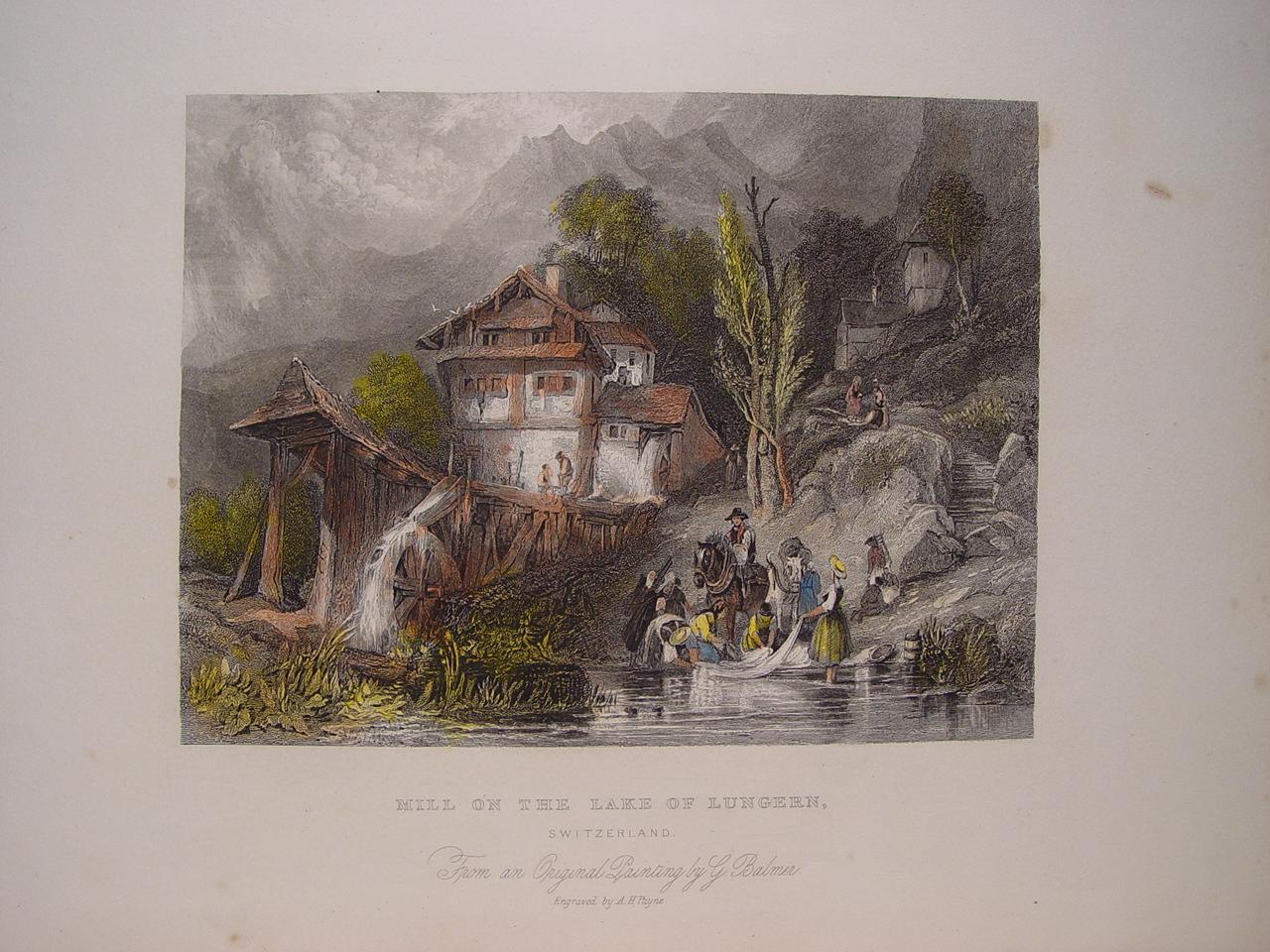 Suiza. «Mill on the Lake of Lungern».Grabó Albert Henry Payne (1812-1902) según obra de George Balmes (1806-1846) [ ]