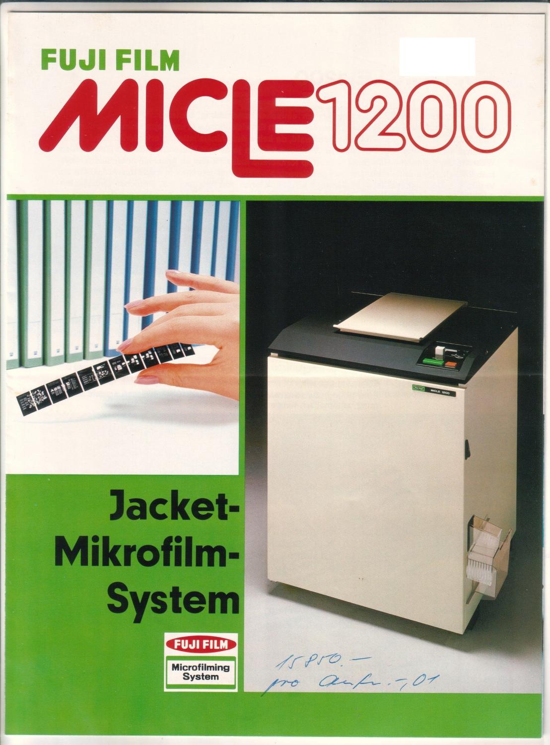 Prospekt/Druckschrift für Fuji Film Micle 1200 Jacket-MiKrofilm-System ...