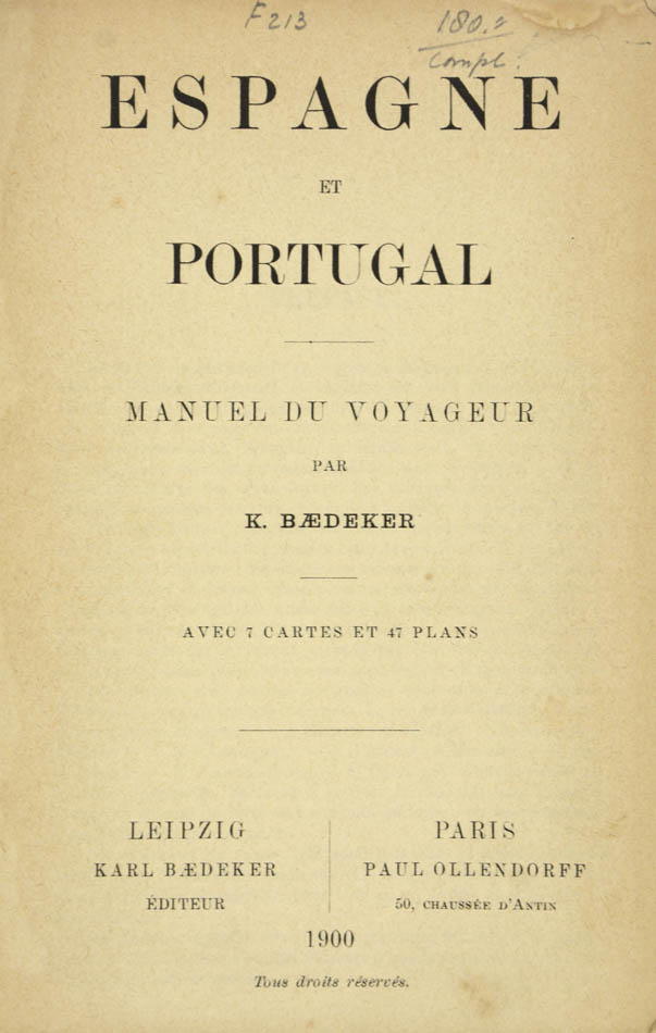 Espagne et Portugal by BAEDEKER, Karl.: (1900) | Shapero Rare Books