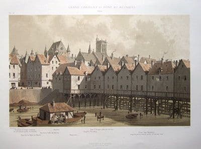 Paris Grande Chatelet Pont Au Meuniers In 1580 Original Antique Print 15 Art Nbsp Nbsp Print Nbsp Nbsp Poster Lindisfarne Prints