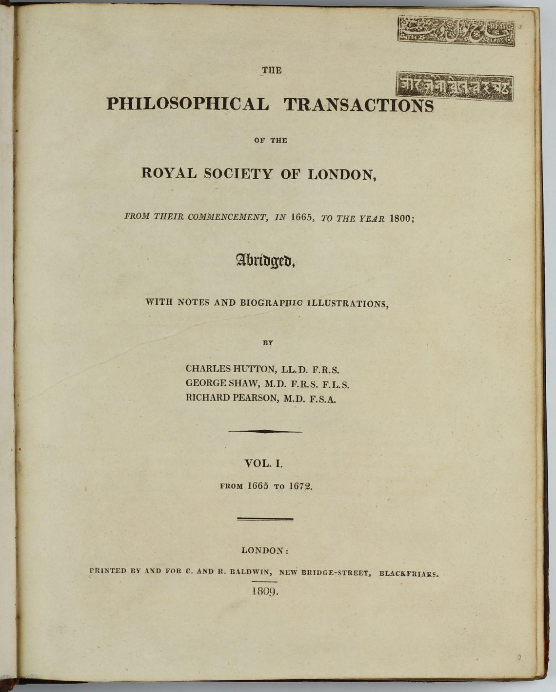 Plate Philosophical Transactions of the Royal Society of London III Part A . MDCCCIX. 1809