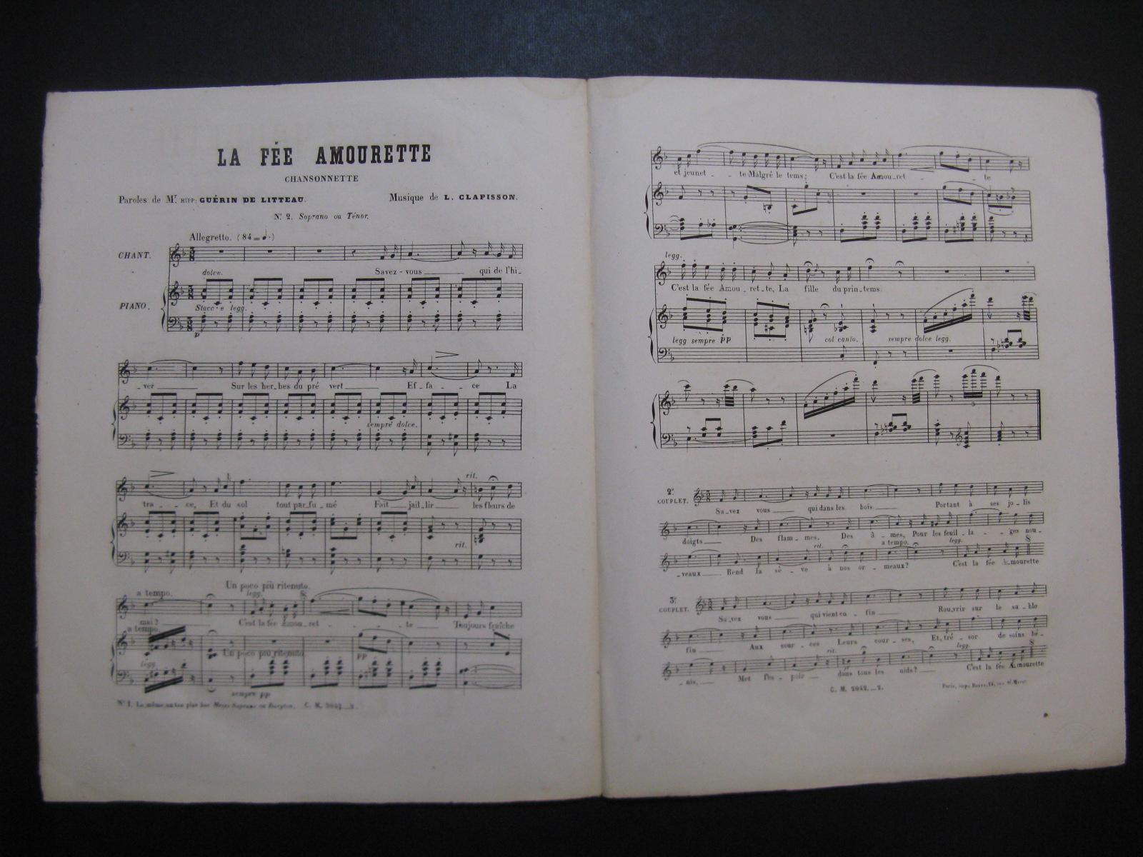 CLAPISSON Louis La Fée Amourette Nanteuil Chant Piano 1858 by CLAPISSON ...