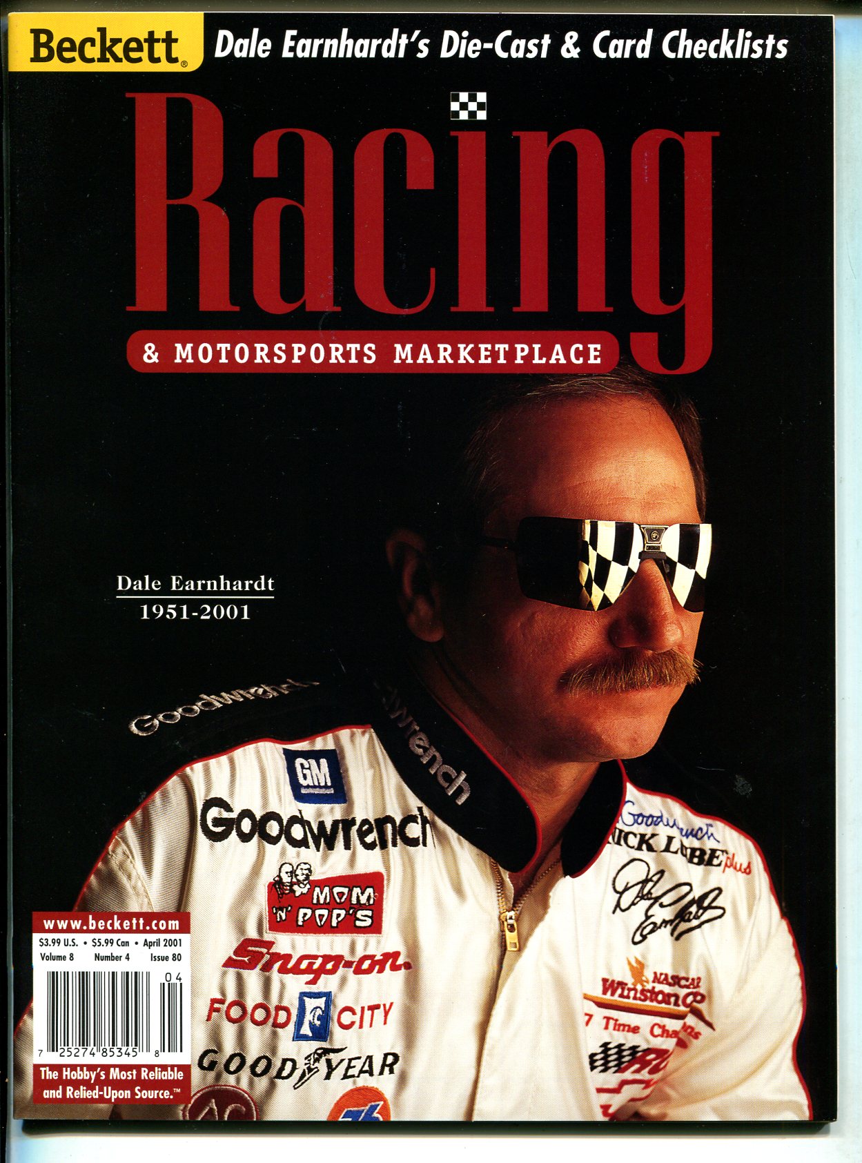 Beckett Racing Collector 4/2001-Dale Earnhardt-card prices-VF: (2001