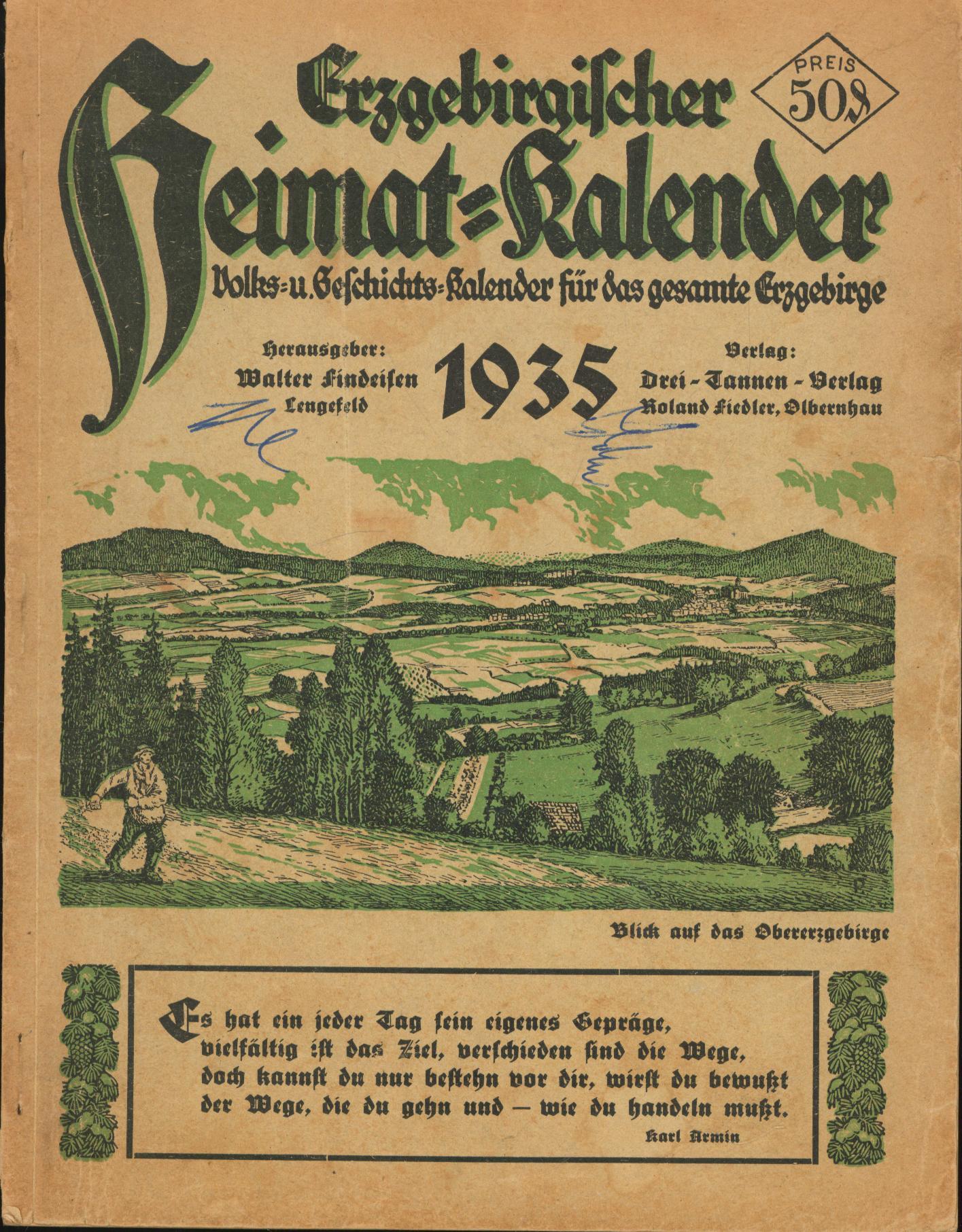 Erzgebirgischer Heimat-Kalender 1935,Volks- und Geschichts-Kalender für das gesamte Erzgebirge 