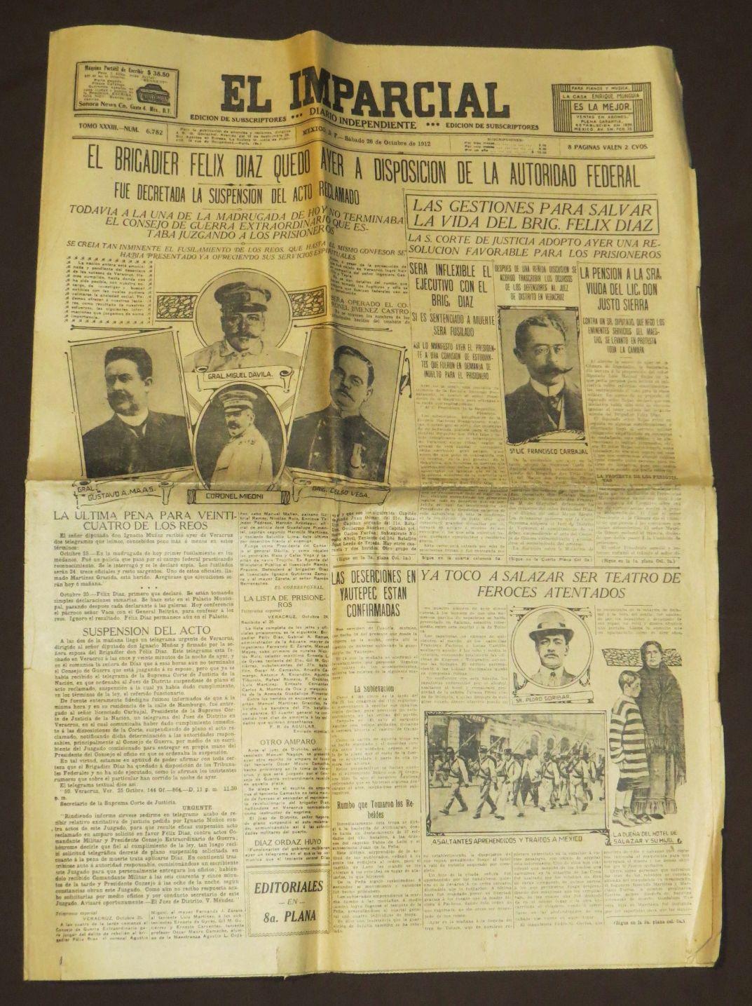 El Imparcial Diario Independiente Sabado 26 De Octubre De 1912 Revolucion Mexicana 1912 1Âª Edicion Revista Nbsp Nbsp Publicacion Libreria Urbe