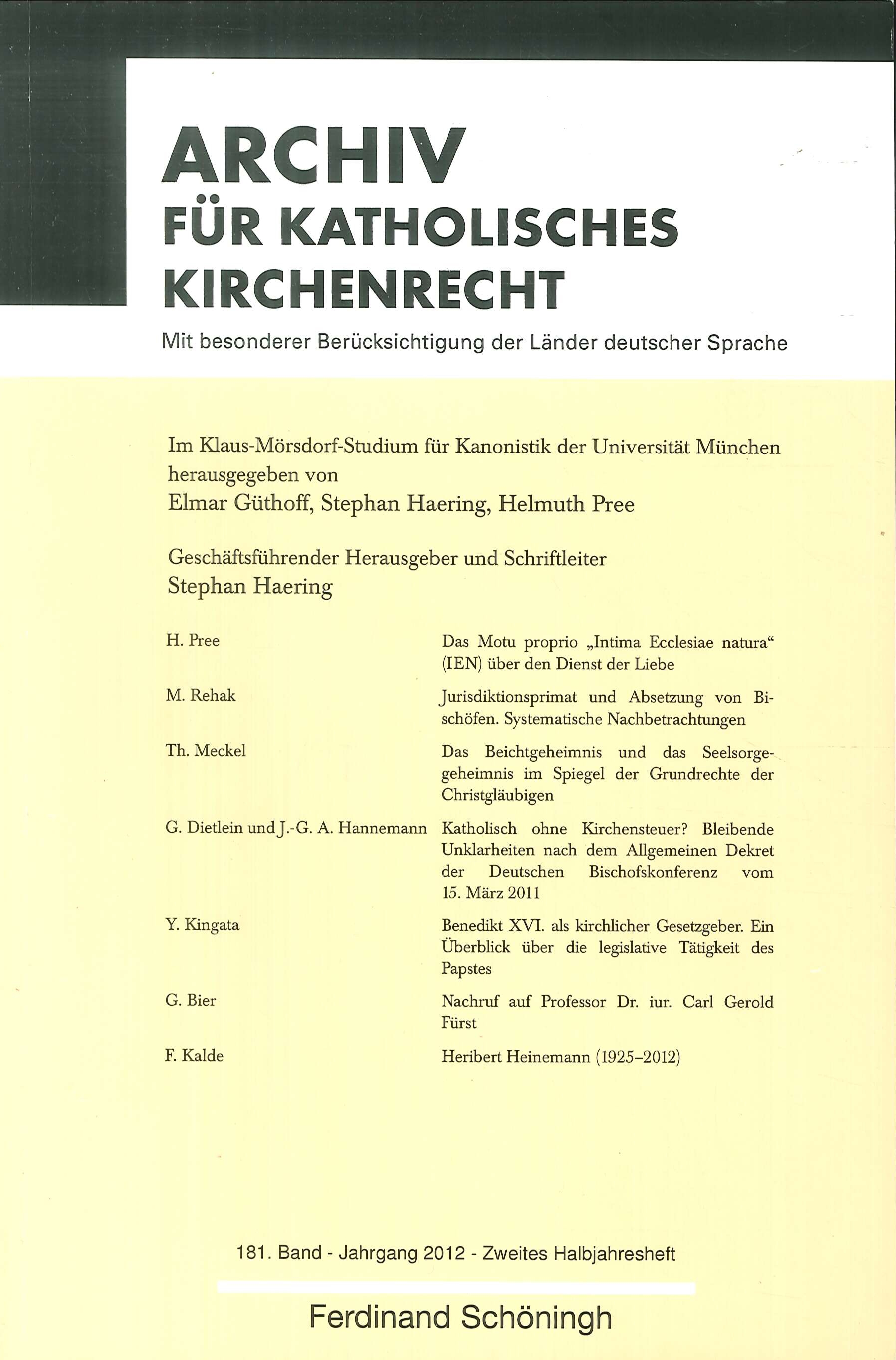 Archiv fuer katholisches Kirchenrecht 181. Jahrgang 2012 Heft 2