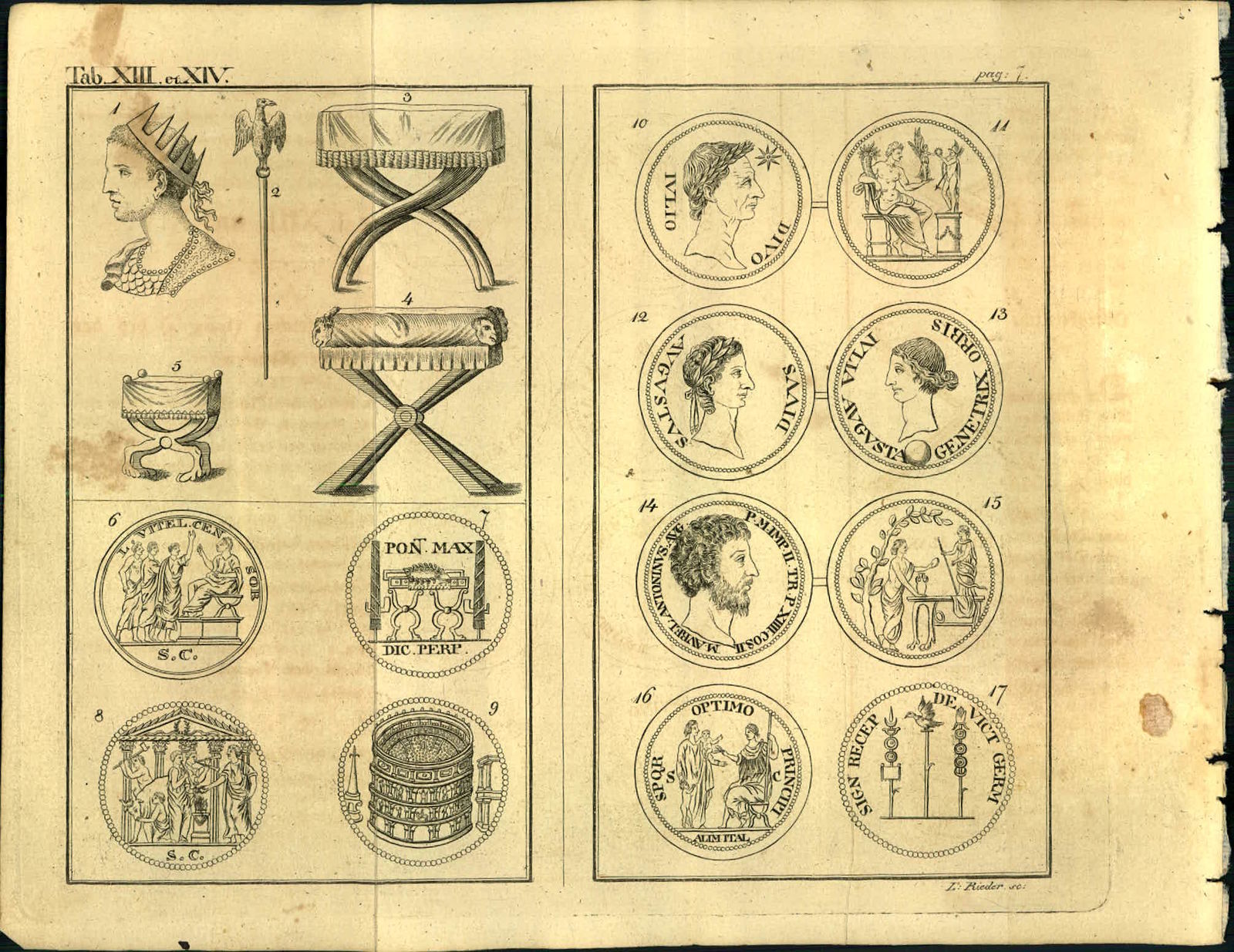 Kupferstich Stich 1822 Obrigkeitliche Ehrenzeichen Bey Den Alten Romern Romische Kaiser Diadem Das Zepter Der Eurulische Seffel Alte Romische Munzen 6 Munze Mit Der Umschrift