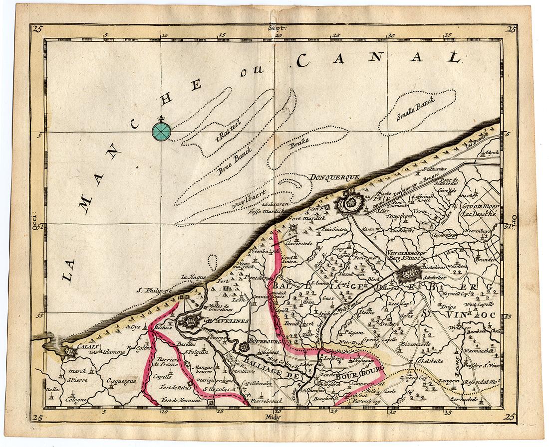 Rare Antique Map 25-FRANCE-DUNKIRK-CALAIS-GRAVELINES-Sanson-Mortier ...