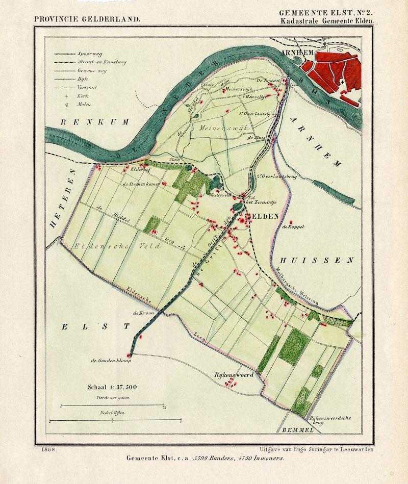 Antique Map-NETHERLANDS--ELST 2-GELDERLAND-KUYPER-1865: Map ...