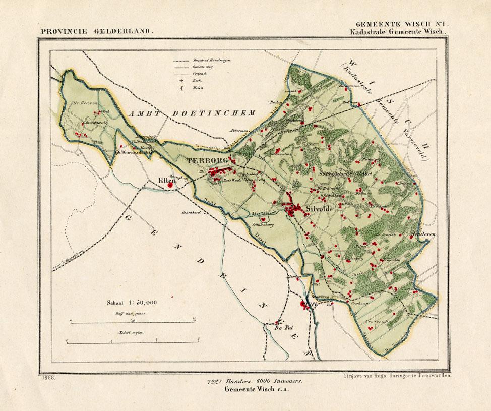 Antique Map-NETHERLANDS--WISCH 1-GELDERLAND-KUYPER-1865: Map ...