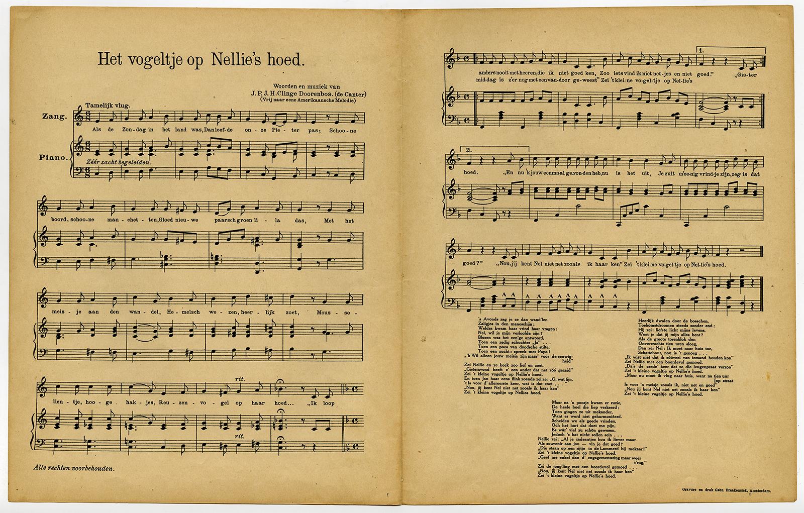 Antique Print-WORD-MUSIC-CLINGE DOORENBOS-BIRDIE ON NELLIE'S HAT ...