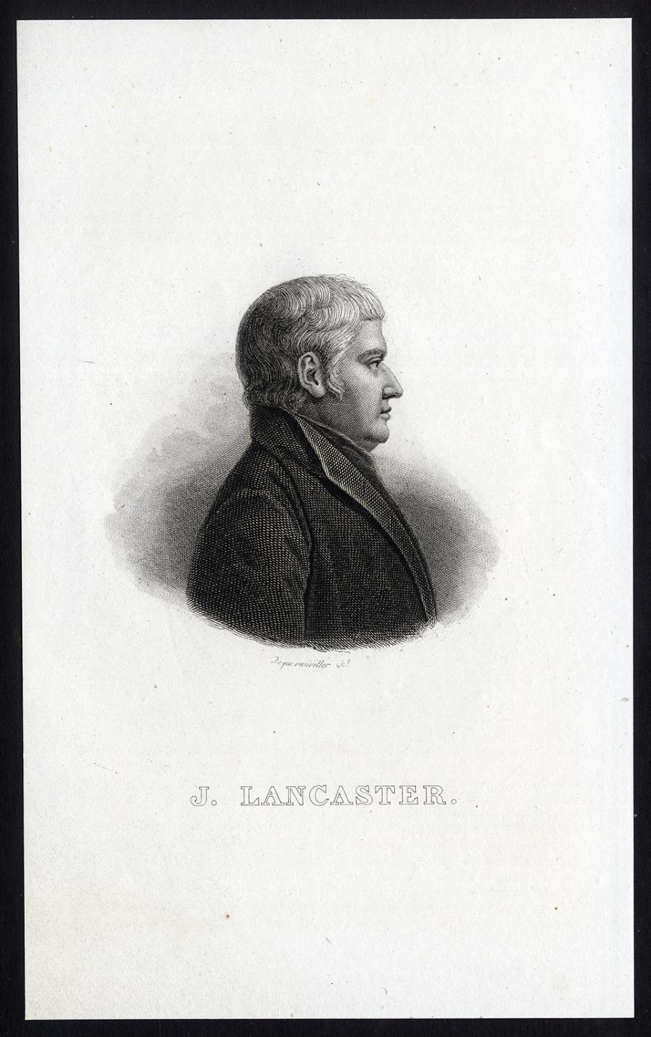 Antique PrintPORTRAITJOSEPH LANCASTERQUAKERDequevauviller1840 Art